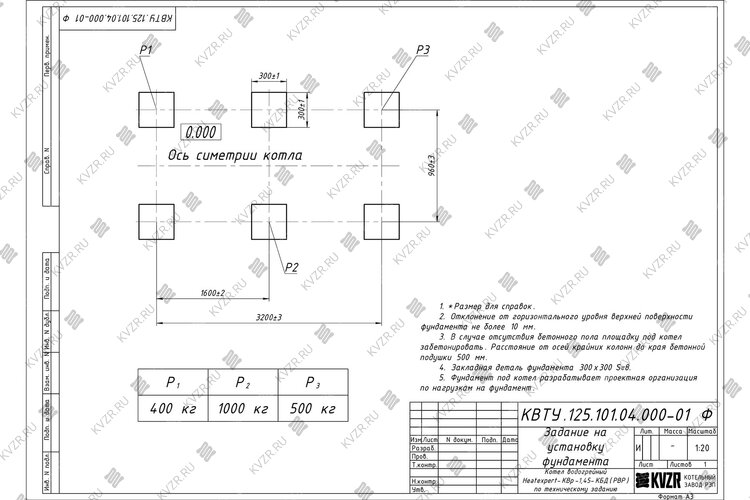 Котел 1450 кВт уголь дрова с водяными колосниками чертеж фундамента